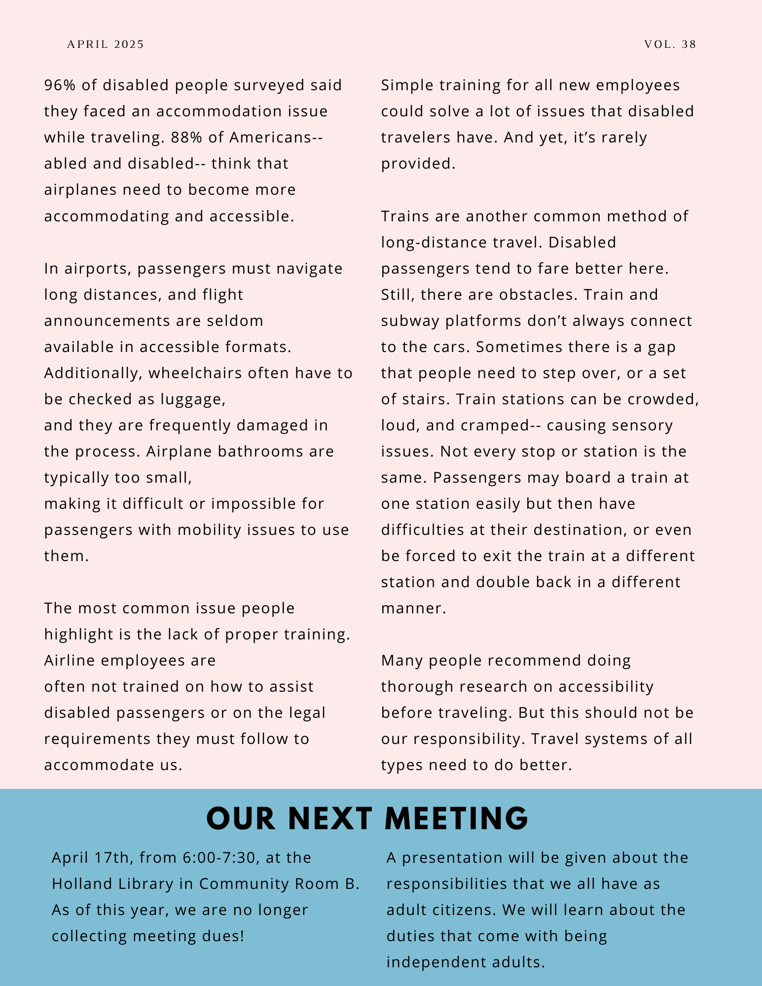 The back page of People First of TOledo's April 2025 newseltter.