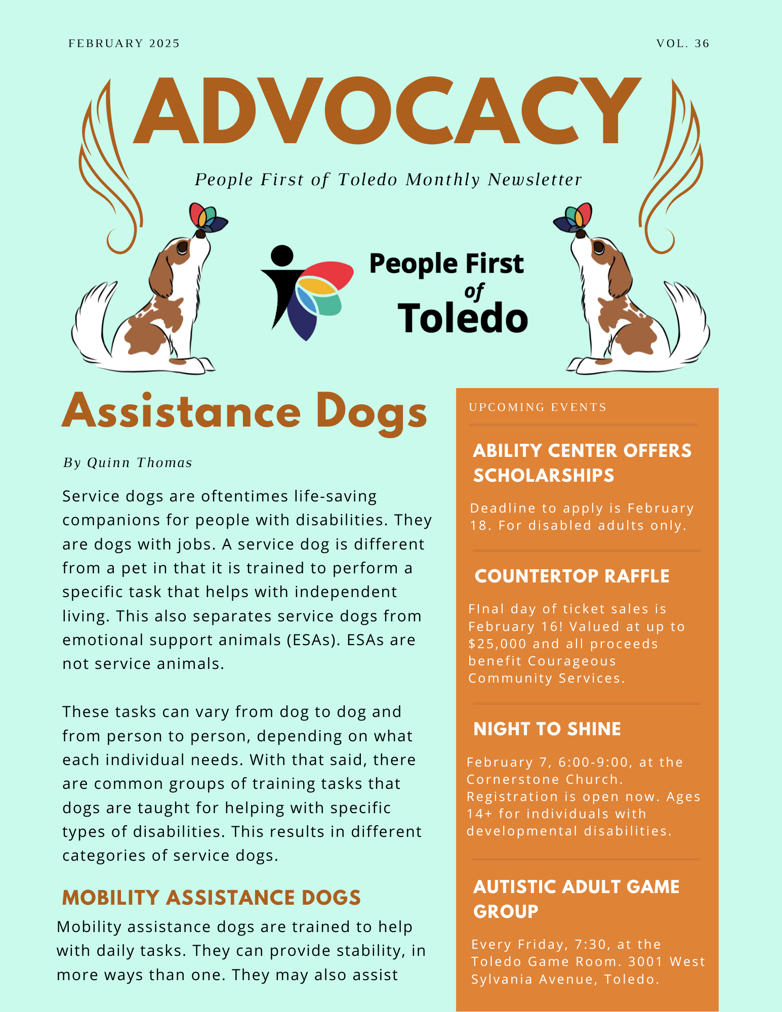 The front page of People First of Toledo's February newsletter.