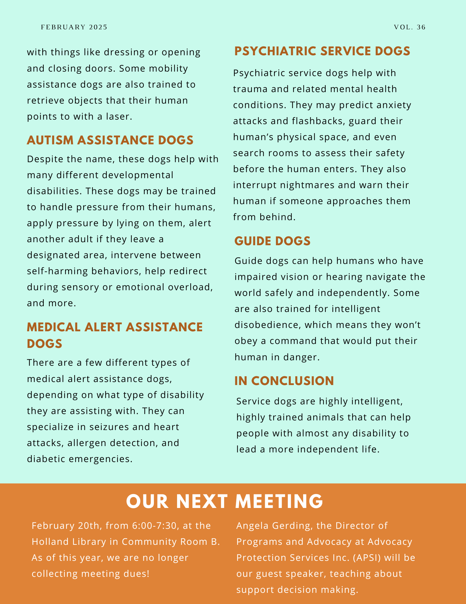 The back page of People First of Toledo's February newsletter.