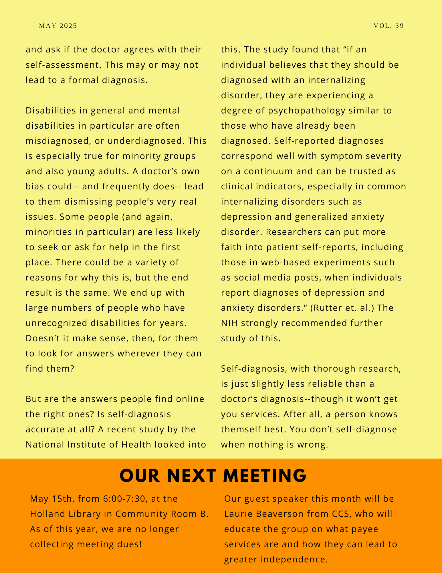 The back page of People First of Toledo's May 2025 newsletter.