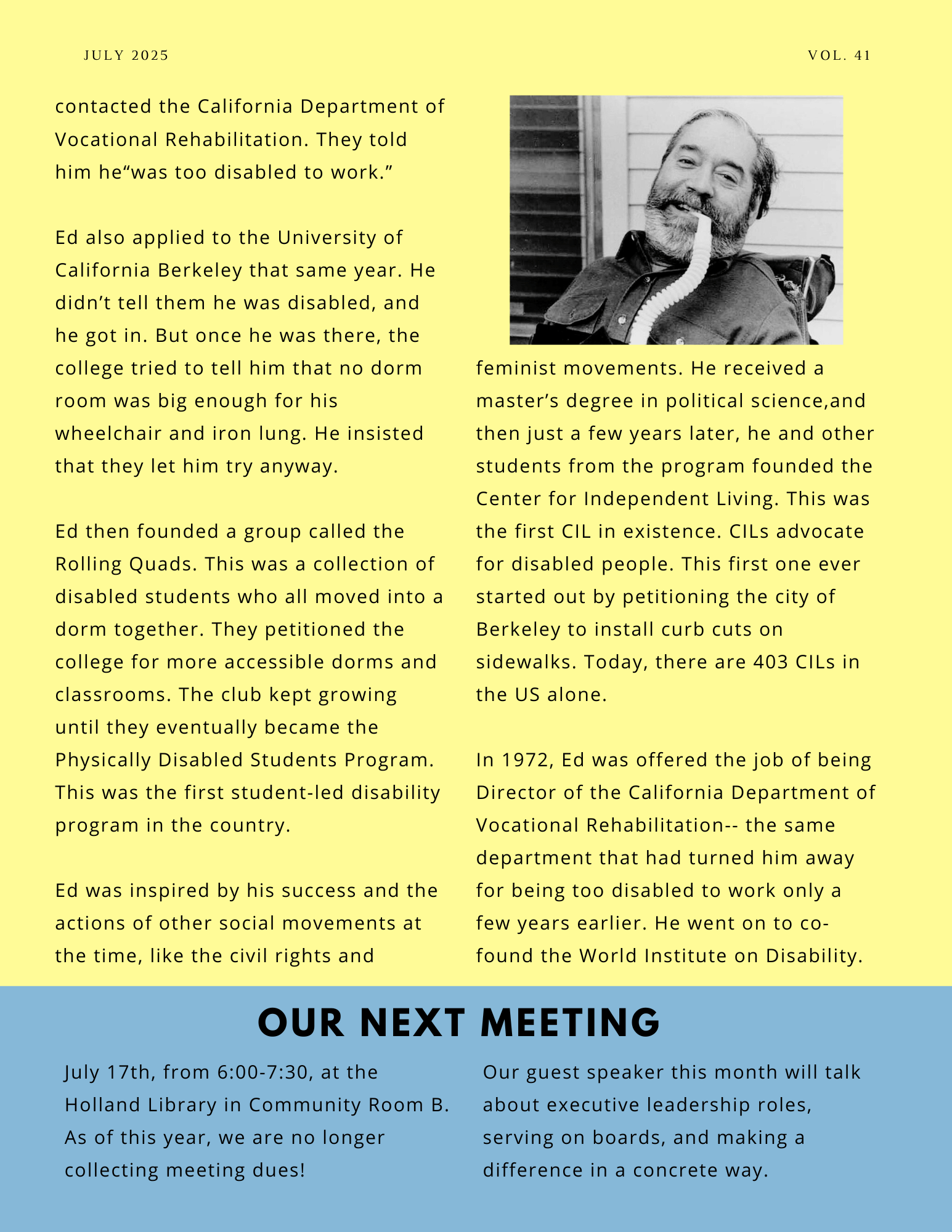 The back page of People First of Toledo's July 2025 advocacy newsletter.