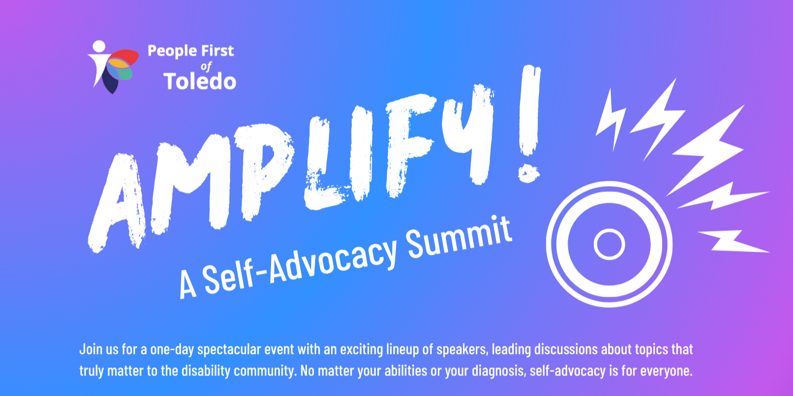 A blue and purple gradient banner image for the 2026 Amplify! Self-Advocacy Summit.