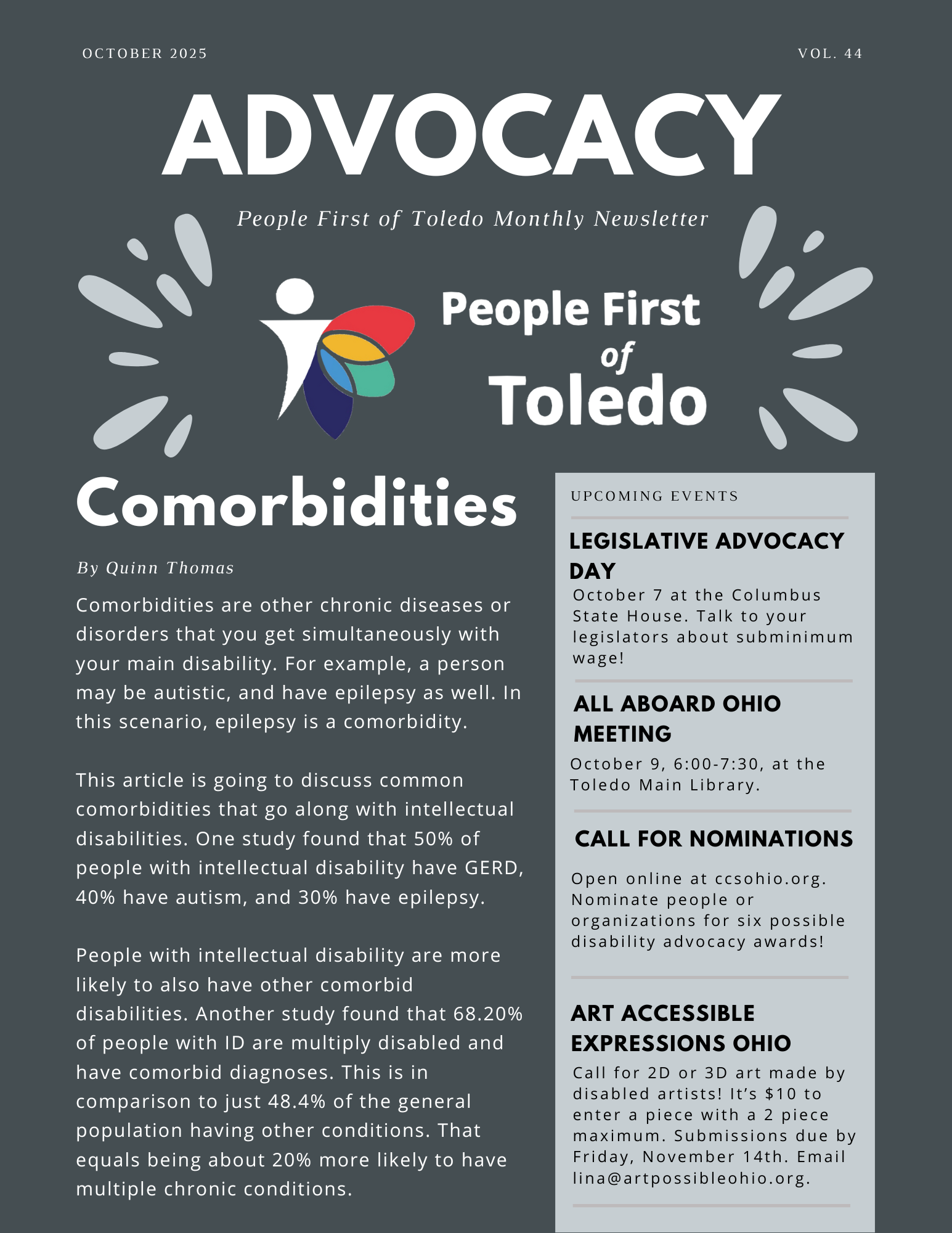 The front page of People First of Toledo's October 2025 newsletter.