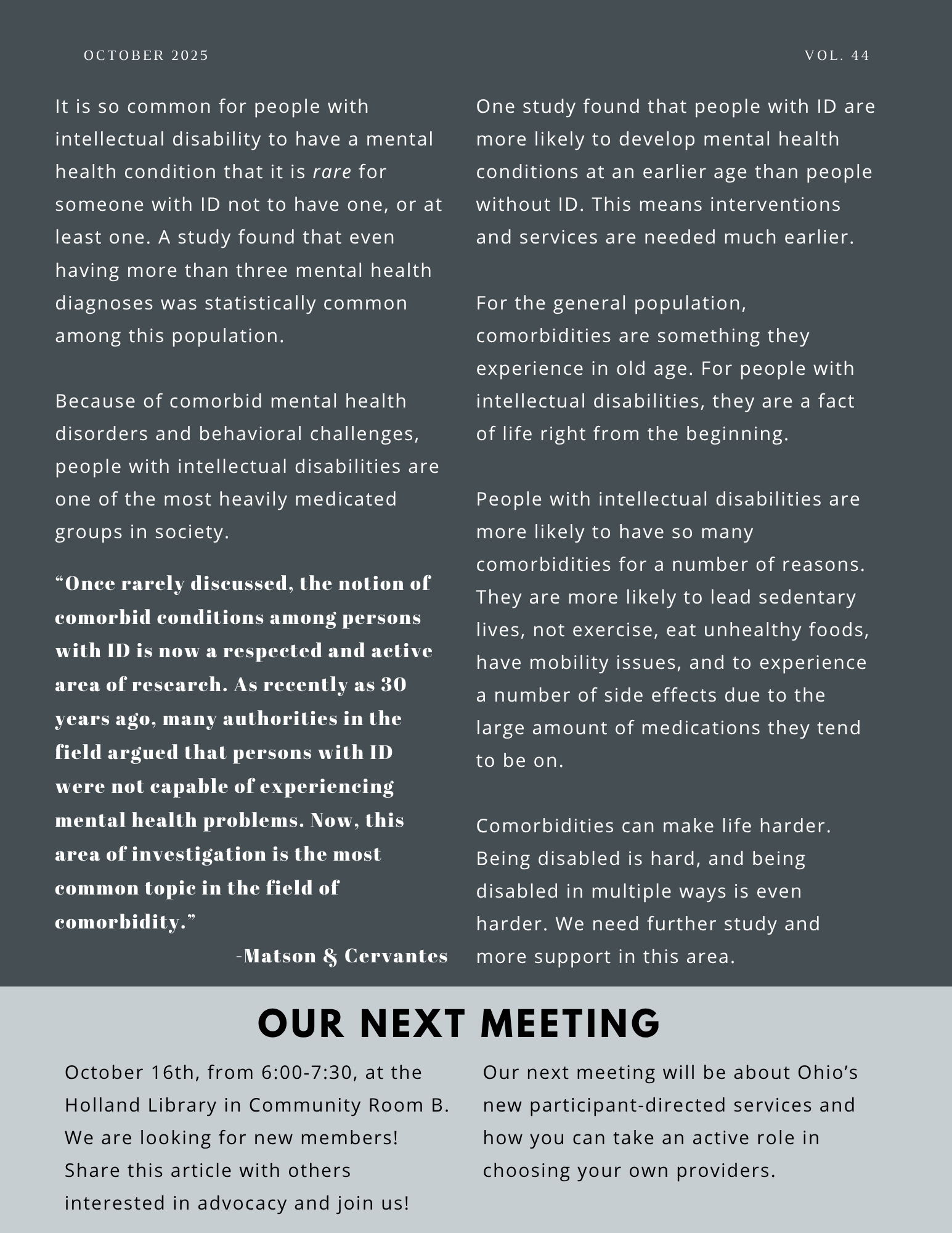 The back page of People First of Toledo's October 2025 newsletter.