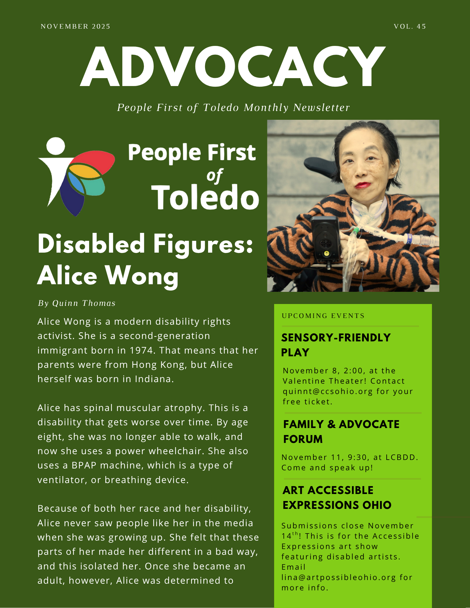 The front page of People First of Toledo's November 2025 newsletter.